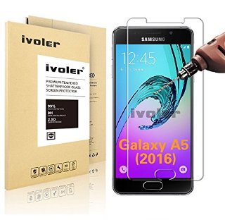 Samsung Galaxy A5 (2016) Pellicola Protettiva, iVoler® Pellicola Protettiva in vetro temperato per Samsung Galaxy A5 (2016) SM-A510F- Vetro con Durezza 9H, Spessore di 0,2 mm,Bordi Arrotondati da 2,5D-Shockproof, Trasparenza ad alta definizione, Facile da installare- Garanzia a vita