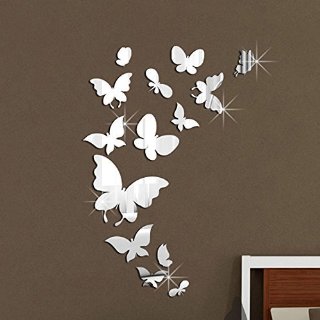 Walplus - Adesivi da parete, a forma di farfalla, a specchio, 14 pezzi, dimensioni totali: 37 x 55 cm, in PVC, removibili, multicolore