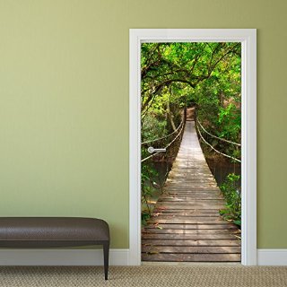 Adesivo da porta, 92 x 202 cm, motivo giungla/ponte sospeso Deco.deals