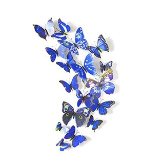 Home Decor 3D della farfalla di modo Animal Wall Sticker PVC farfalla di simulazione, 24pcs, Blu