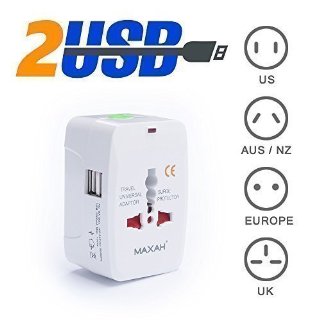 MAXAH® Adattatore Universale da Viaggio /Tutto in uno adattatore /All-in-One Universal World Wide/Travel Adapter con indicatori accensione e 2 USB