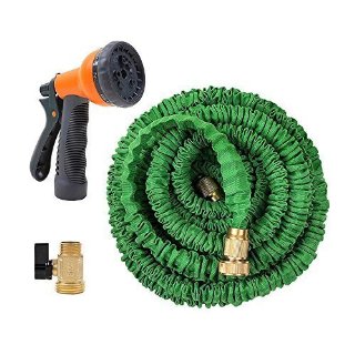 Ohuhu® 15M 50 Piedi Tubo per Giardino Super Forte / Tubo Acqua Retrattile 50ft, con Connettore Tutto Ottone & Ugello Spruzzo 8-pattern, Verde