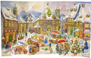 Advent Calendars - Calendario dell'avvento 3D, a 24 caselle, motivo: villaggio del 1958, immagine tradizionale tedesca, 470 x 282 mm, da tavolo