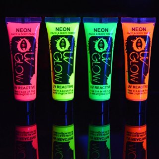 4x UV Glow 10ml Vernice Fluorescente Pelle Viso Corpo Colore UV - 4 Colori Diversi - Neon Glow Fluo