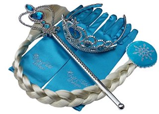 Set di 4 pezzi regina Elsa principessa Anna - Accessori costume per ragazze - Include bacchetta magica, tiara in strass, treccia di capelli e guanti da Fairy Tale Designs