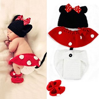 Askforemore-uk - Carinissimo costume da Minnie lavorato a maglia per neonata, da 0 a 6 mesi, rosso