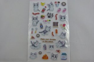 Gatto bianco gonfio Sticker con Diamante - Gatto con dolci e bibite