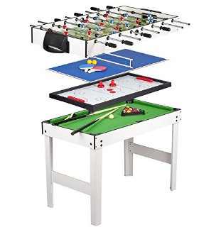 Tavolo Multigioco 4 in 1 con Biliardo Pool , Calcetto , Hockey e Ping Pong , Calcetto Balilla da Tavolo in Legno , Balilla Biliardinoo