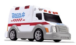 Dickie Spielzeug 203313577 - Ambulanza dotata di effetti luminosi e sonori, portellone posteriore funzionante, 1 barella; dimensioni: 15 cm; colore: Bianco