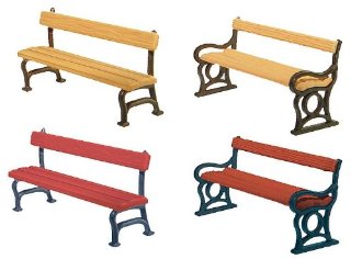 Faller 180443 H0 - Set da 4 panchine per modellismo, 4 colori assortiti