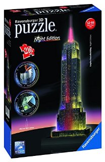 Ravensburger - 12566 1 - Empire State Building, Night Special Edition, Puzzle 3D Building con LED, 216 Pezzi