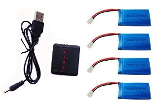 3.7V 500mAh Batteria per Traxxas QR-1 Hubsan X4 H107L H107C H107D UDI U816A Walkera Ladybird RC Quadcopter (4PZ) con 4 in 1 X4 Caricabatteria