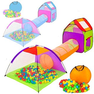 TecTake Tenda Igloo per bambini con tunnel + 200 palline + tenda tascabile - Tenda da gioco con palline per bambino - disponibile in diversi colori - (multicolore 1 | 401027)