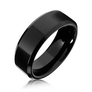 Bling Jewelry Nero Tungsten Specchio Terminati smussato Wedding Band 8 millimetri