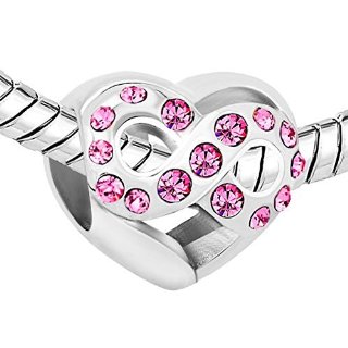 Charm Infinity a forma di cuore, in cristallo, colore: rosa, per gioielli Pandora, perline / Charm per Bracciale