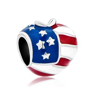 America Love Charms a forma di cuore, motivo: Bandiera USA con cuore di vendita Jewellery-Braccialetto Pandora Charm