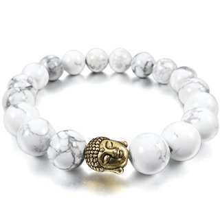 MunkiMix 10mm Lega Bracciale Energia Collegamento Polso Energia Stone Oro Bianco Howlite Turchese Buddha Preghiera di Mala Perline Elastico Donna,Uomo