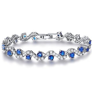 FLORAY Donna o Ragazza Frizzante zircone Bracciale tennis. Onde Progettazione. Casella di gioielli blu gratis. Bel regalo.