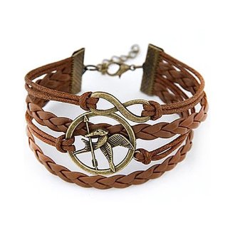 HolyPink TM - Hunger Games Mocking Jay e Lettera 8 Infinity in bronzo antico di cuoio del braccialetto di Paracord bracciale