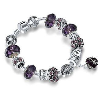 A TE® Bracciale Charms da donna e ragazza Cristalli viola rose Regalo per festa gioielli alla moda SKU:JW-B0011