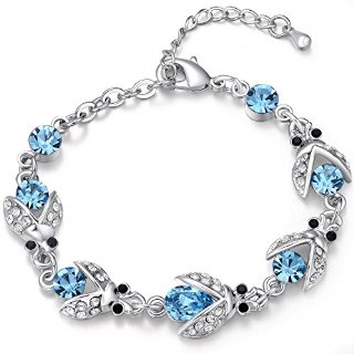 FLORAY Donna o Ragazza Blu Lucciola Bracciale, Bellissimo cristallos, Frizzante Zirconee, Placcato in oro bianco..