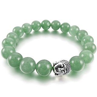 MunkiMix 10mm Lega Bracciale Energia Collegamento Polso Energia Stone Avventurina Verde Argento Buddha Preghiera di Mala Perline Uomo,Donna