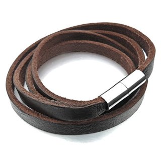 MunkiMix Acciaio Inossidabile Vera Pelle Lega Bracciale Braccialetto Bangle Marrone Argento Magnetica Fibbia Tribale Uomo