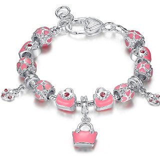 FLORAY Bracciale per le ragazze, moda Borse, rosa cuore trifoglio Fiori, placcato In Argento, Lunghezza: 18 + 2 cm