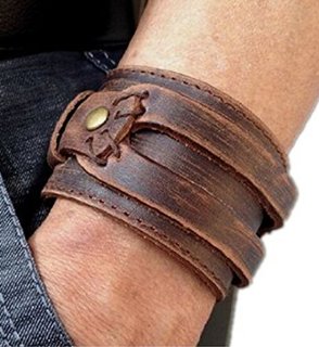 MULBA Uomo d'epoca in pelle marrone braccialetto del polsino, cuoio fascia di polso del Wristband gioielli artigianali Sl2256