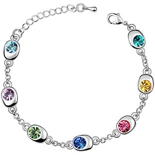 FLORAY Donna o Ragazza Bracciale Catena.Con Cristalli Multicolore. Oro bianco placcato.Bella Scatola Gioielli Blu.