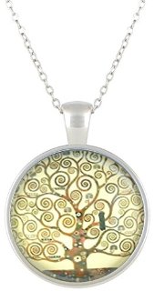 KlimtArt - Collana placcata in argento con elegante ciondolo in vetro - L'albero della vita di Gustav Klimt