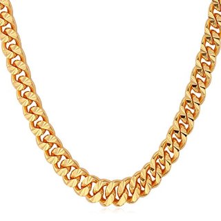 U7 ® Set di gioielli da uomo, placcata oro 18 ct, con collana con catena spessa 55,88 cm, larghezza 6 mm