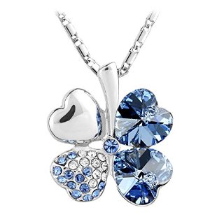 Le Premium® - quattro-foglio Collana ciondolo trifoglio con a forma di cuore cristalli Swarovski Elements cielo blu