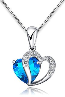 FLORAY Donna o Ragazza cuore collana del pendente.Cristallo. Catene in argento Sterling.Bella Scatola Gioielli Blu.