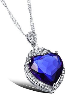 anewish Donna Gioielli Cuore Ciondolo con Minerale Naturale in Vetro di Pietra con Cubic Zirconia Pendente della Collana , Argento Sterling Catena, 45 cm