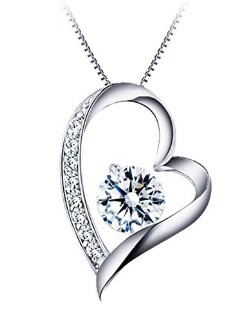 Collana con pendente da donna Cuore in Argento Sterling e zirconia cubica, catenina veneziana da 46 cm - SP020n1