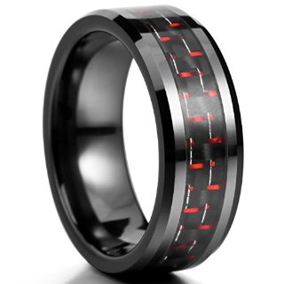 MunkiMix 8mm Ceramica Anello Anelli Comfort Fit Banda Nero Rosso Matrimonio Uomo