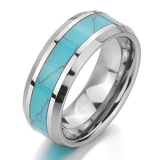 MunkiMix Tungsteno Anello Anelli Banda Turchese Argento Blu Comfort Fit Matrimonio Uomo,Donna