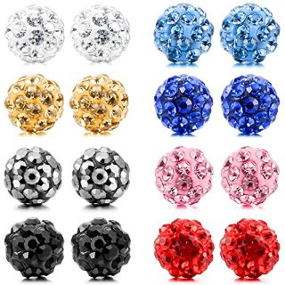 MunkiMix 4mm 6mm 8mm Acciaio Inossidabile Stallone Orecchini Cristallo Multicolore Palla Donna