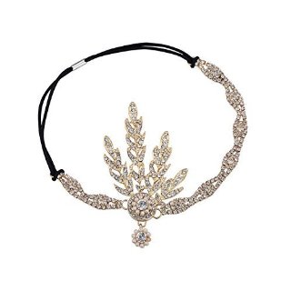 Babeyond - Accessorio per capelli ispirato al Grande Gatsby, modello anni 20, con perle e medaglione con foglie