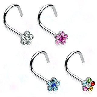 PunkJewelry Piercing Per Naso A Spirale con Fiore, Set da 4, 316L Acciaio chirurgico