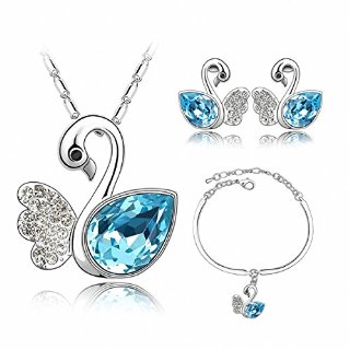 GoSparking Aquamarine blu cristallo 18K oro bianco placcato in lega di orecchini e del pendente ? regolato con il cristallo austriaco per le donne