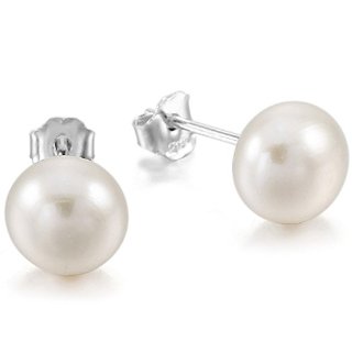 MunkiMix 7mm 925 Sterling Silver Stallone Orecchini d'acqua dolce Bianco Matrimonio Fascino Elegante Donna