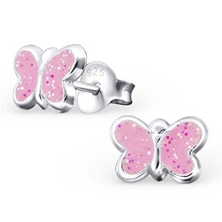 Laimons - Orecchini bambina - farfalla rosa chiaro - argento Sterling 925