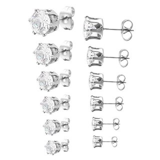 MunkiMix 3~8mm 12 PCS Acciaio Inossidabile Stallone Orecchini Zirconia Cubica Zircone Argento Elegante Set ( 6 Coppie ) Donna