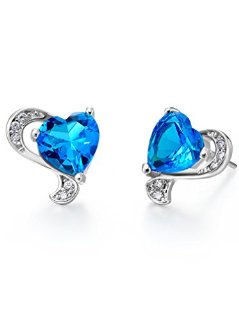 FLORAY Donna blu cristallo del cuore con lo Zircon Stud Orecchini. Bella regalo per le donne.