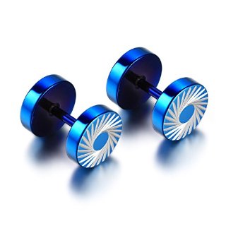 JewelryWe Gioielli orecchini da uomo donna acciaio inox Unisex Illusione Tunnel Plugs tondo Stud Earring Blu 8mm (con regalo borsa)