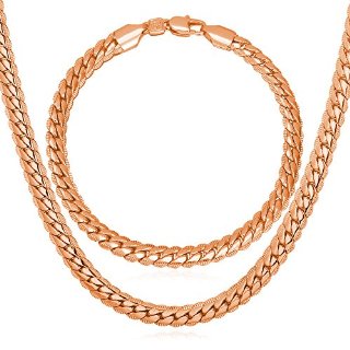 U7 Jewellery - Set braccialetto e catenina da uomo, placcati in platino/oro rosa 18K, lunghezza: 50 cm