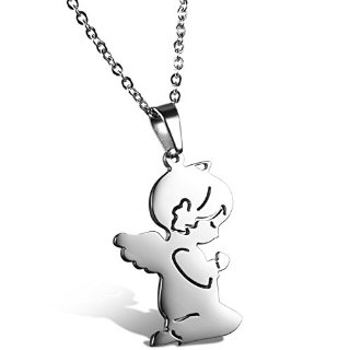 Jewelrywe Gioielli collana con pendente angelo carino bambino acciaio inox colore argento