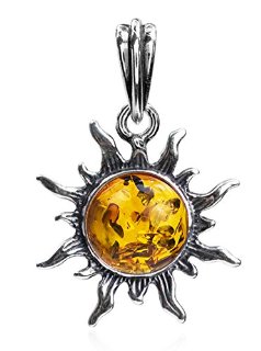 Noda - Pendente a forma di sole in ambra baltica color miele e argento sterling, misura piccola